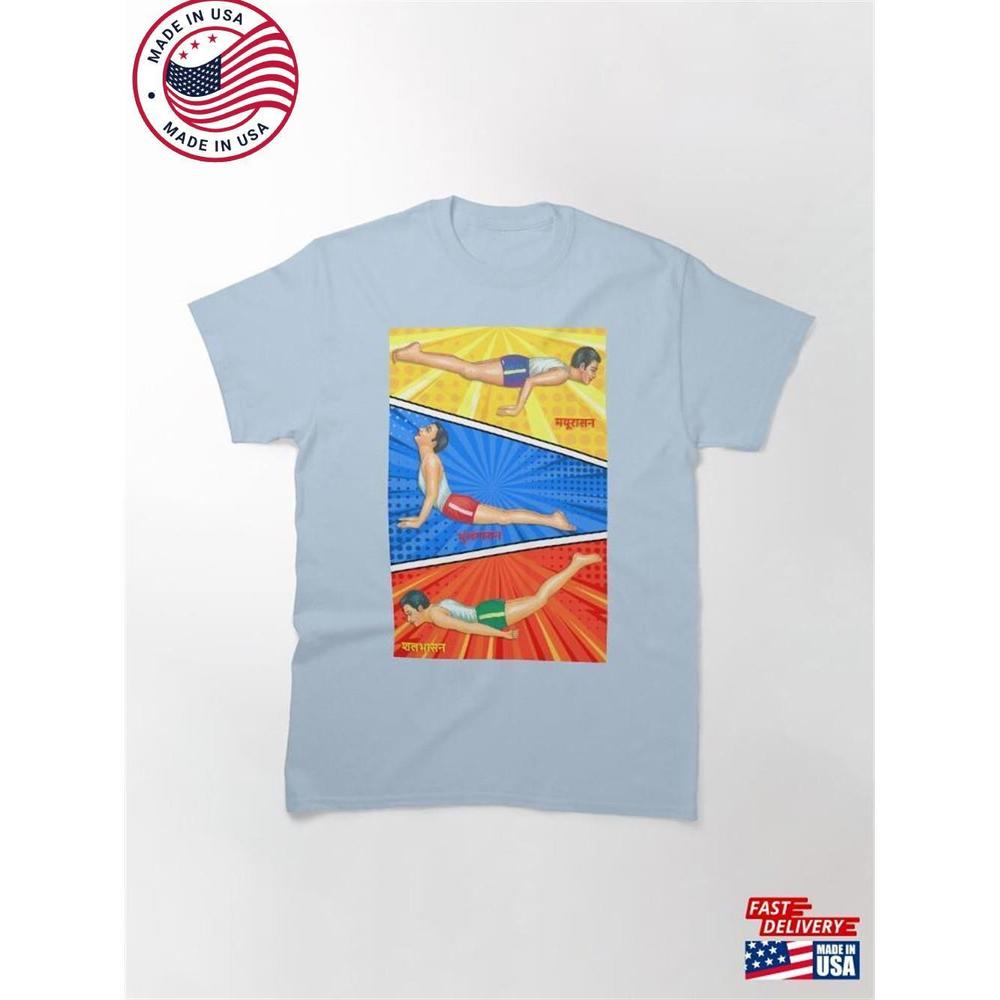 Triple Yoga Poses Retro Pop Art Peacock Pose Cobra T-Shirt